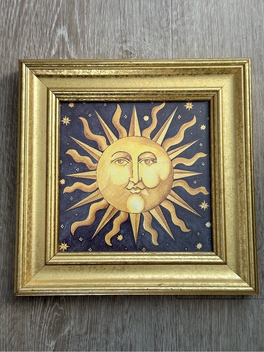 Vintage 1990s Mary Beth Zeitz Celestial Sun Framed Art Print Whimsigoth Gold